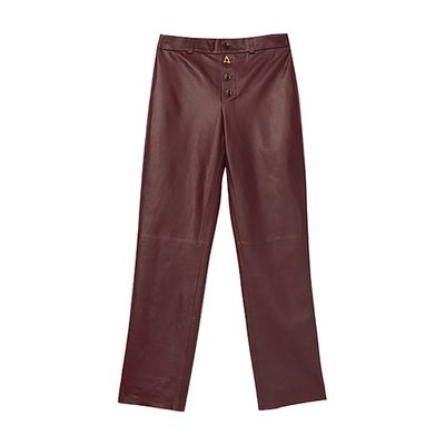 GEORGIA - button-up straight-leg leather trousers