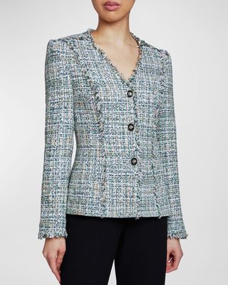 Georgia Fringe-Trim Tweed Jacket