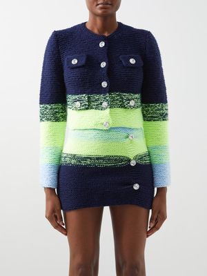 Germanier - Collarless Stripe-knit Jacket - Womens - Green Multi