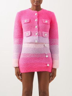 Germanier - Collarless Stripe-knit Jacket - Womens - Pink Multi