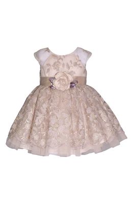 GERSON & GERSON Embroidered Ballerina Party Dress in Taupe