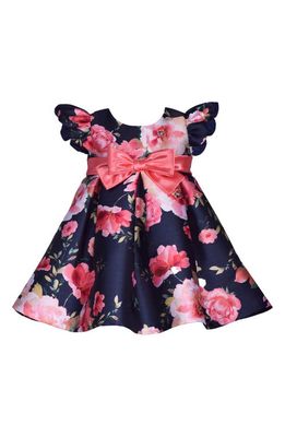 GERSON & GERSON Floral Ruffle Party Dress in Navy