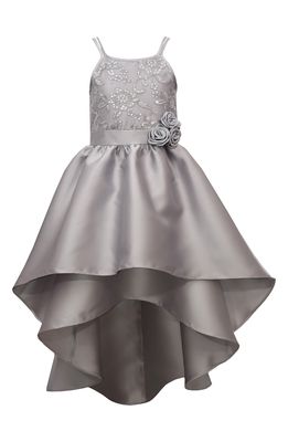 GERSON & GERSON Iris & Ivy Kids' High-Low Tiered Taffeta Dress in Silver