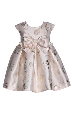 GERSON & GERSON Kids' Foiled Print Bow Dress in Ivory
