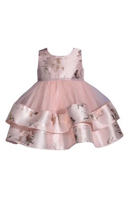 GERSON & GERSON Kids' Metallic Foil Tiered Mikado & Tulle Dress in Blush
