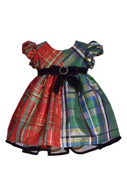 GERSON & GERSON Kids' Metallic Two-Tone Plaid Babydoll Dress in Red And Green