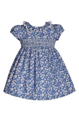 GERSON & GERSON Kids' Smocked Toile Print Cotton Dress in Blue