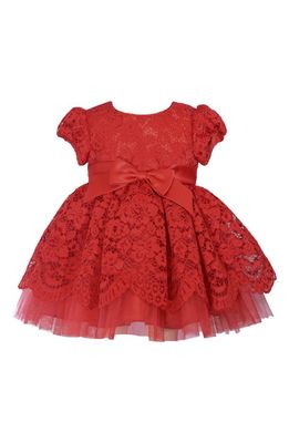 GERSON & GERSON Puff Sleeve Lace Party Dress in Red