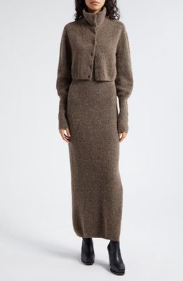 GESTUZ Alphagz Alpaca Blend Maxi Sweater Dress & Knit Jacket Set in Dark Sand Melange
