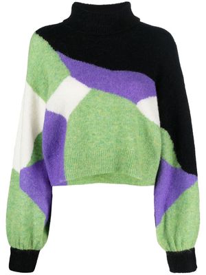 Gestuz colour-block knitted jumper - Green