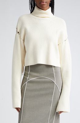 GESTUZ Georgiagz Laced Accent Wide Sleeve Turtleneck Sweater in Egret
