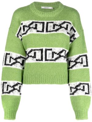 Gestuz intarsia-knit crew-neck jumper - Green