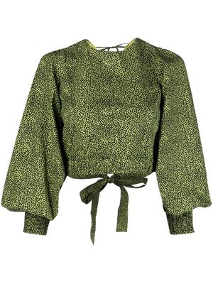 Gestuz milia logo-print cotton blouse - Green