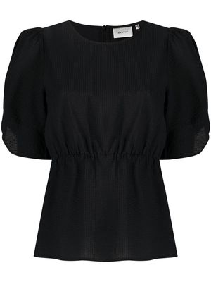 Gestuz puff-sleeve round neck blouse - Black
