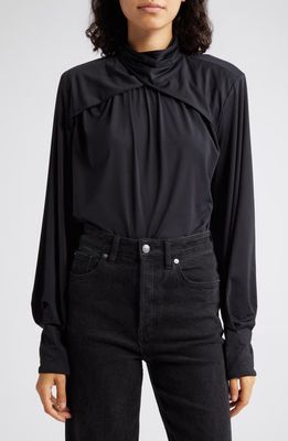 GESTUZ Solia Crossover Yoke Long Sleeve Bodysuit in Black