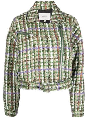Gestuz spread collar textured tweed jacket - Green