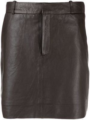 Gestuz straight-cut leather miniskirt - Brown