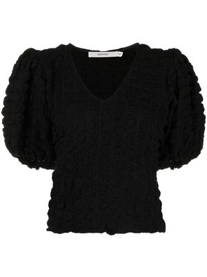 Gestuz textured puff-sleeve blouse - Black