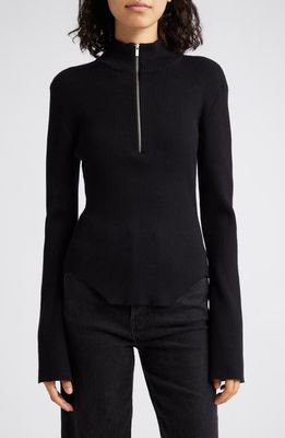 GESTUZ Yasmia Half Zip Rib Sweater in Black