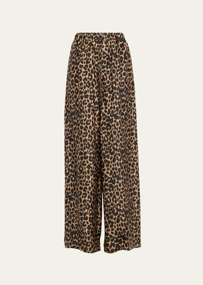 Ghinea Wide-Leg Leopard Print Trousers