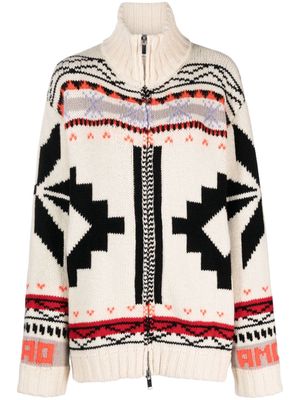 Giada Benincasa patterned intarsia-knit zipped cardigan - Neutrals