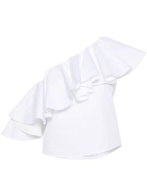 Giambattista Valli asymmetric shoulder cotton blouse - White