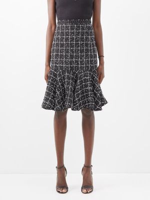 Giambattista Valli - Bouclé-tweed Flared Midi Skirt - Womens - Black White