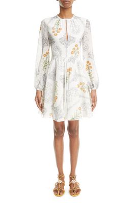 Giambattista Valli Bouquet Print Long Sleeve Silk Georgette Dress in White/Multi P019