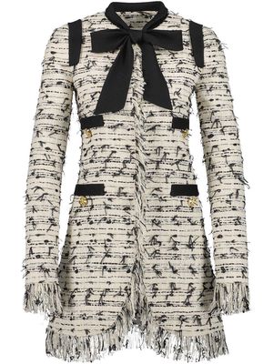 Giambattista Valli bow-detail tweed single-breasted coat - White
