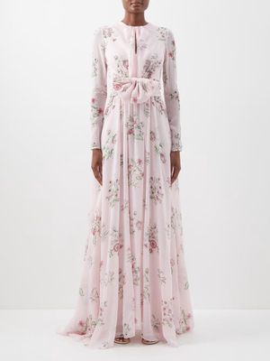 Giambattista Valli - Bow-tied Floral-print Silk-georgette Gown - Womens - Light Pink Multi