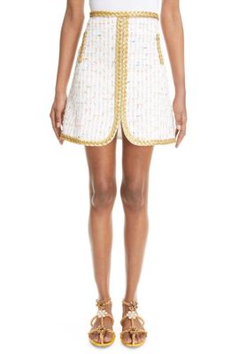 Giambattista Valli Braid Trim Multicolor Bouclé Tweed Miniskirt in White/Gold M018