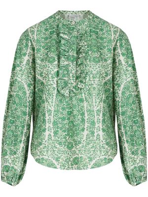 Giambattista Valli Côte d'Azur ruffle-trim cotton blouse - Green