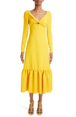 Giambattista Valli Cutout Ruffle Hem Long Sleeve Midi Dress in Yellow Tulip