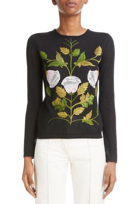 Giambattista Valli Embroidered Cashmere & Silk Sweater in Black