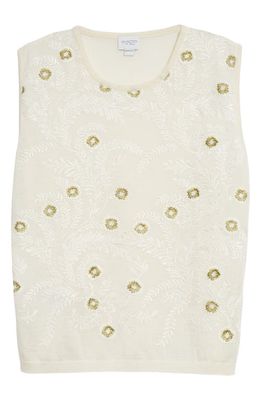 Giambattista Valli Floral Embroidered Cashmere & Silk Knit Top in Ivory