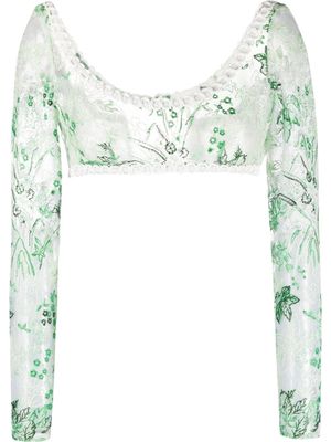 Giambattista Valli floral-embroidered cropped top - Green