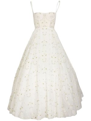 Giambattista Valli floral-embroidered flared gown - White