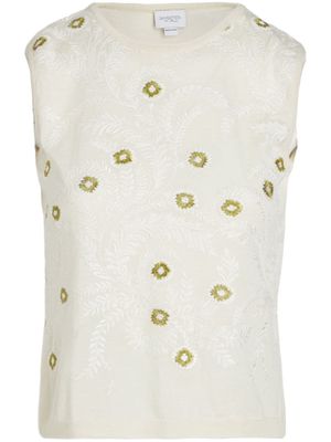 Giambattista Valli floral-embroidered knitted top - White