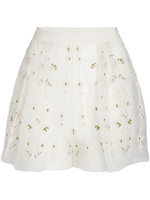 Giambattista Valli floral-embroidered organza shorts - White