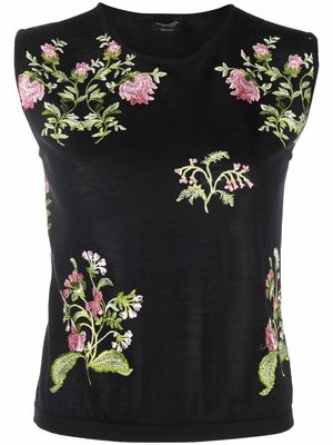 Giambattista Valli floral embroidered sleeveless blouse - Black