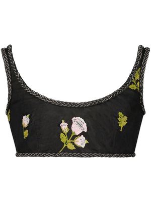 Giambattista Valli floral-embroidered sleeveless crop top - Black