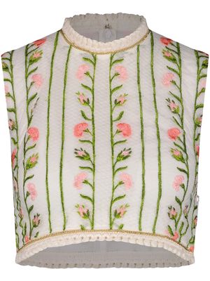 Giambattista Valli floral-embroidered sleeveless crop top - White