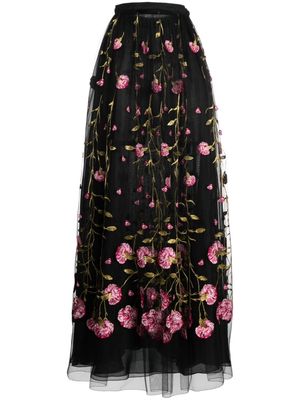 Giambattista Valli floral-embroidered tulle maxi skirt - Black