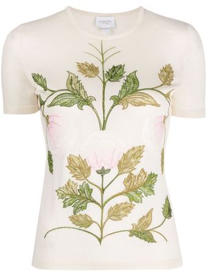 Giambattista Valli floral-embroidery short-sleeved knitted top - Neutrals