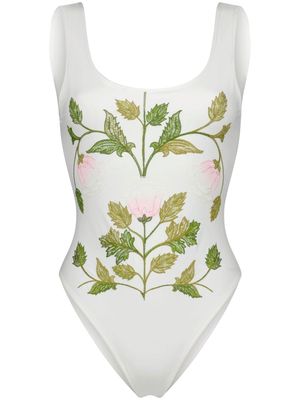 Giambattista Valli floral-embroidery swimsuit - White