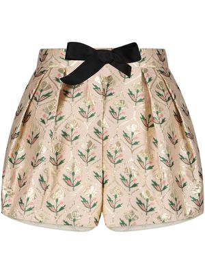 Giambattista Valli floral-jacquard bow-trim shorts - Neutrals