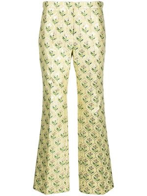 Giambattista Valli floral-jacquard cropped flared trousers - Green