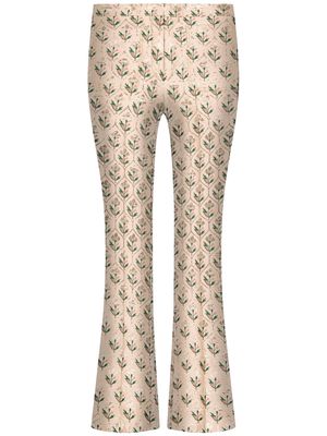 Giambattista Valli floral-jacquard cropped flared trousers - Neutrals