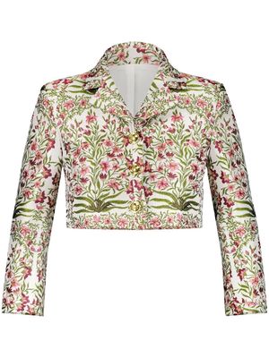 Giambattista Valli floral-jacquard cropped jacket - White
