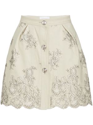Giambattista Valli floral-jacquard high-waist miniskirt - Neutrals